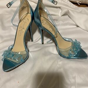 Jessica Simpson Clear Blue Chain Ankle Strap Heels